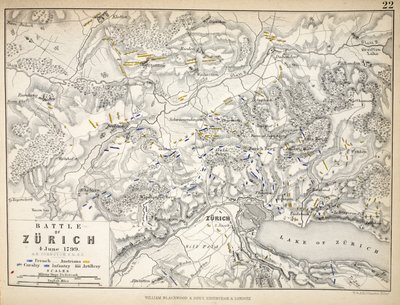 Map of the Battle of Zurich, published by William Blackwood and Sons, Edinburgh and London, 1848 by Alexander Keith Johnston